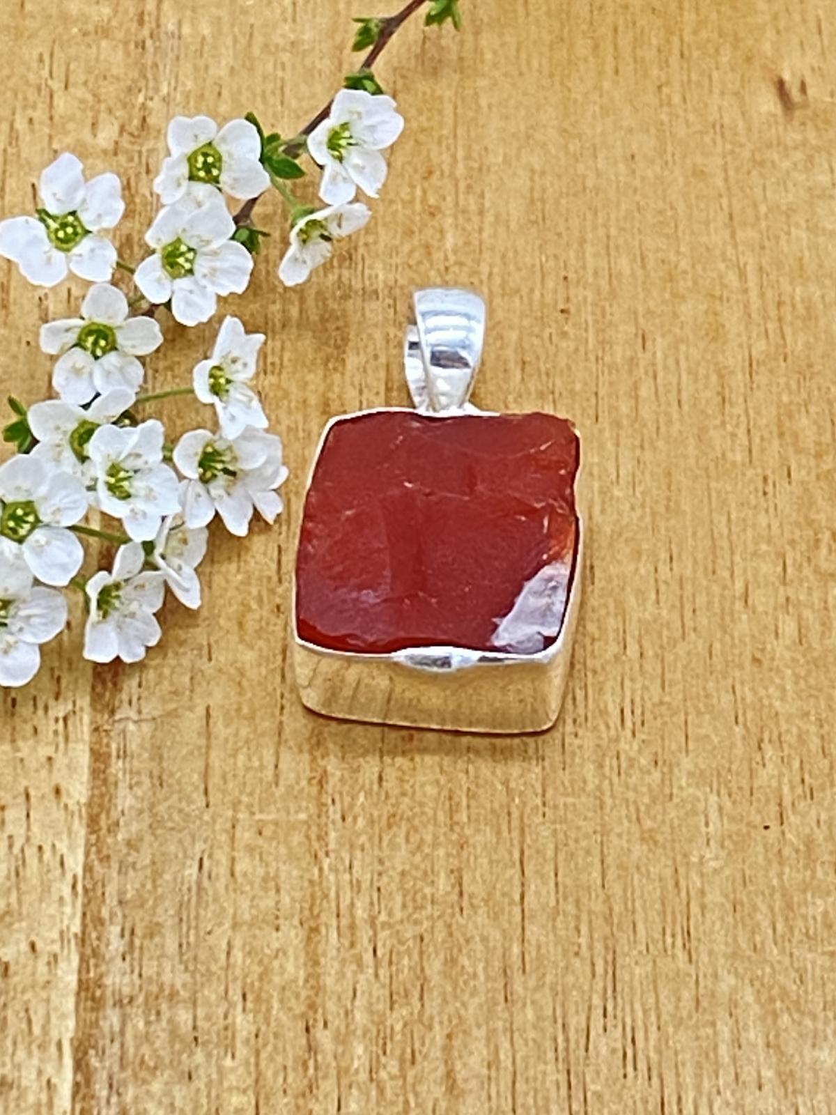 Carnelian raw stone pendant 925 silver