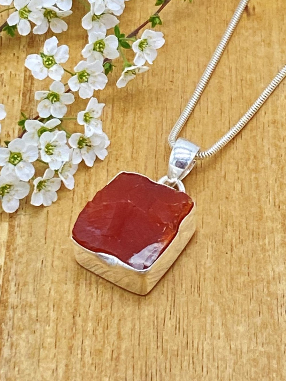 Carnelian raw stone pendant 925 silver