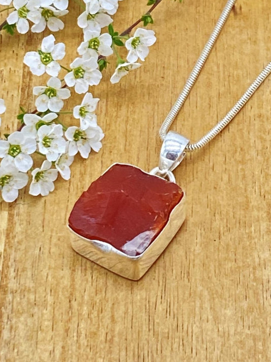 Carnelian raw stone pendant 925 silver