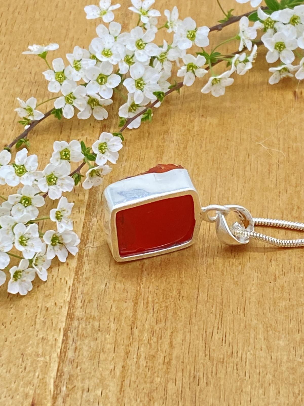 Carnelian raw stone pendant 925 silver