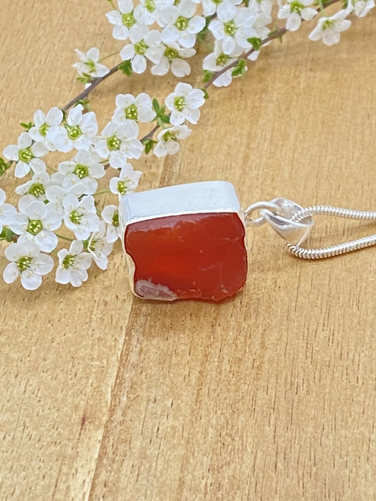 Carnelian raw stone pendant 925 silver