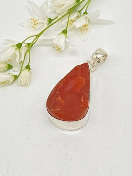 Carnelian raw stone pendant 925 silver