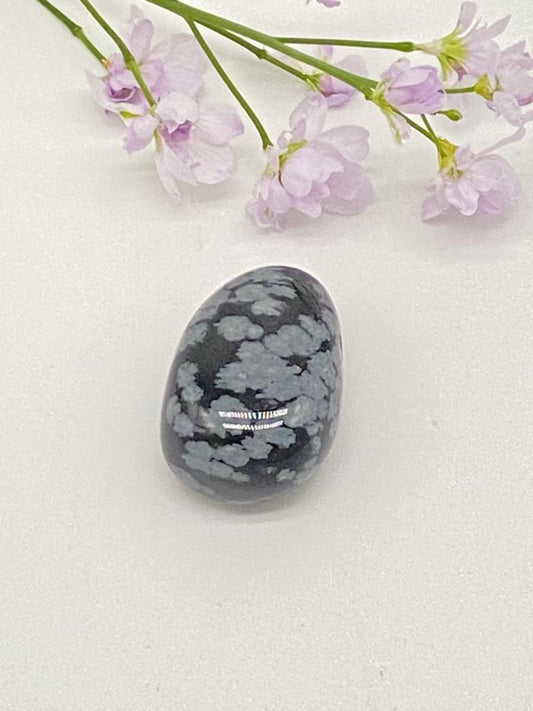 Snowflake obsidian teardrop stone drilled