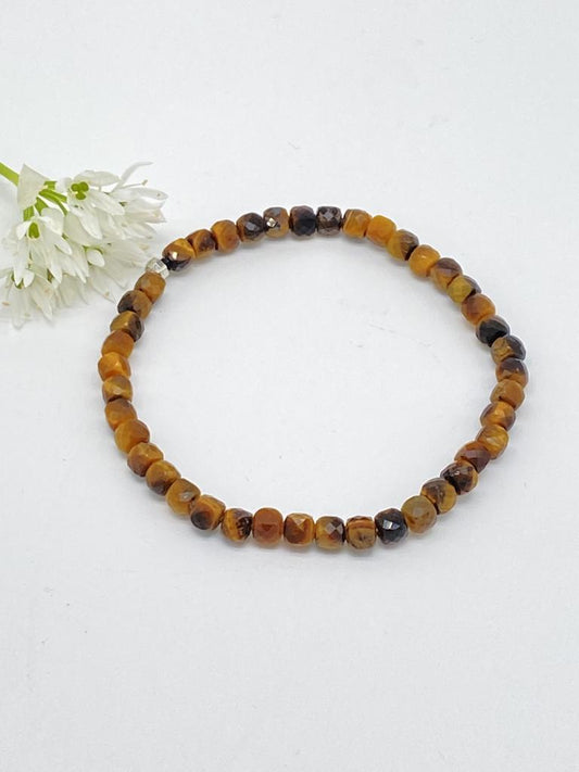 Tiger eye bracelet faceted cubes 4x4mm