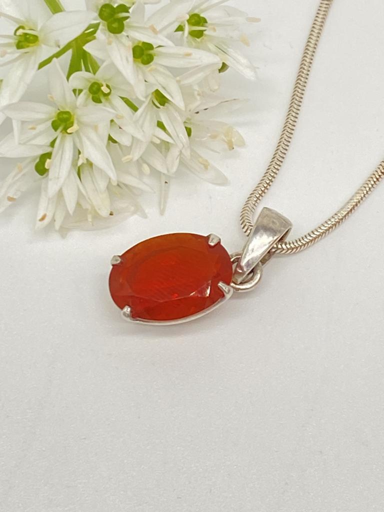 Fire Opal Pendant 925 Silver