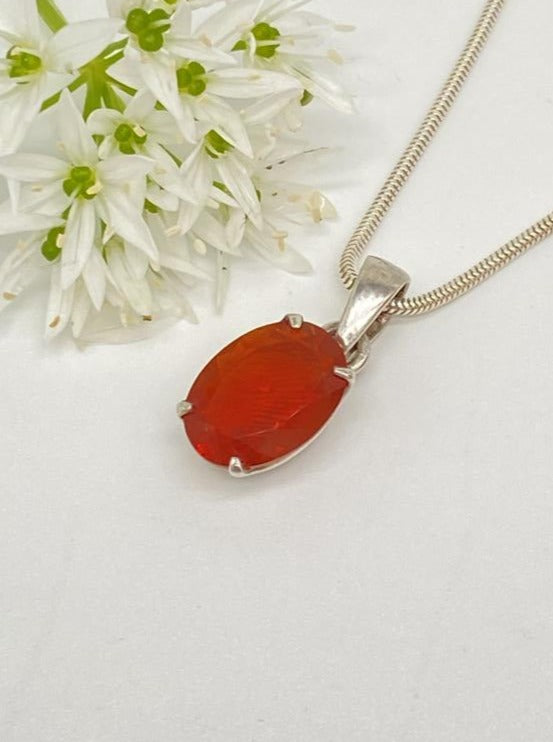 Fire Opal Pendant 925 Silver