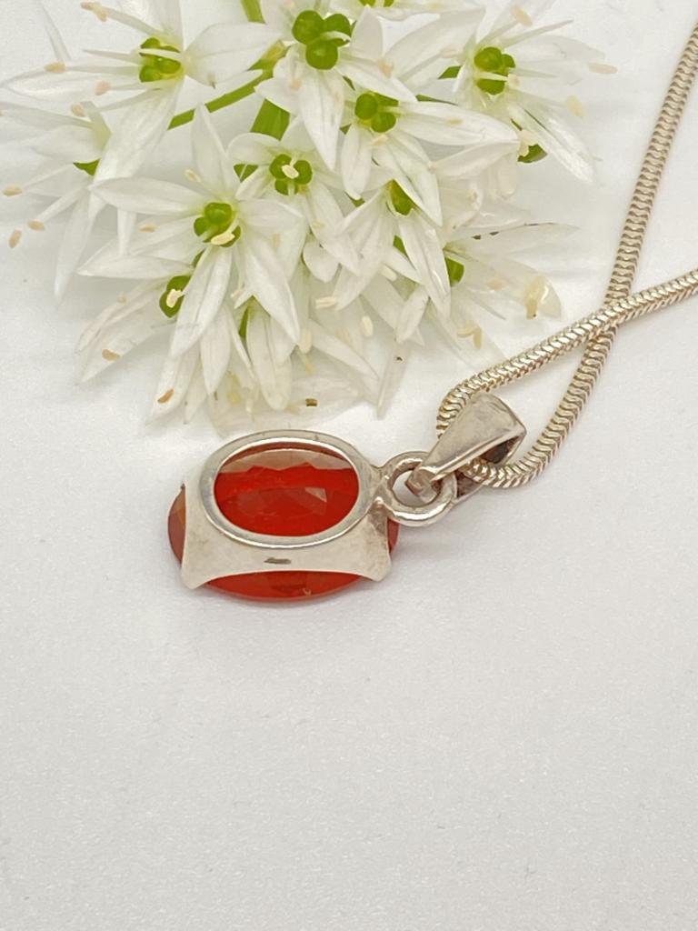 Fire Opal Pendant 925 Silver