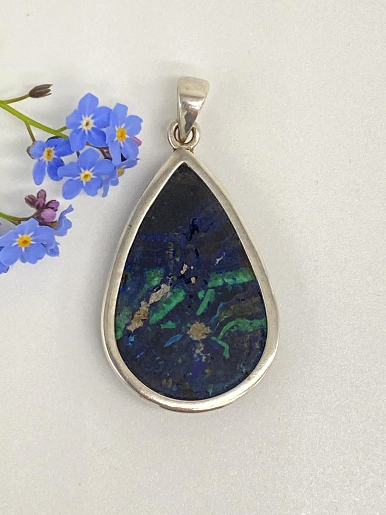 Azurite Malachite Pendant 925 Silver