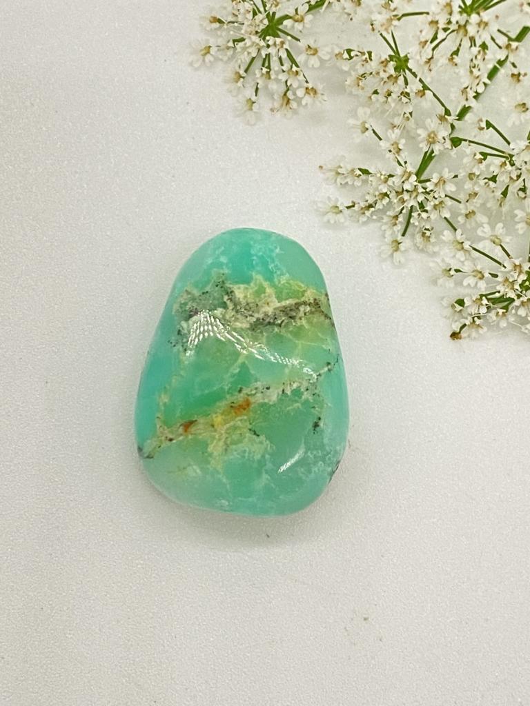 Chrysoprase teardrop stone drilled