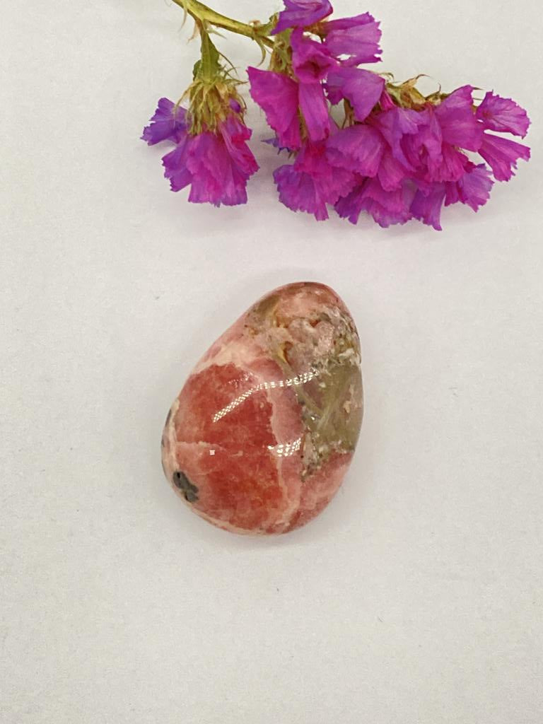 Rhodochrosite teardrop stone drilled