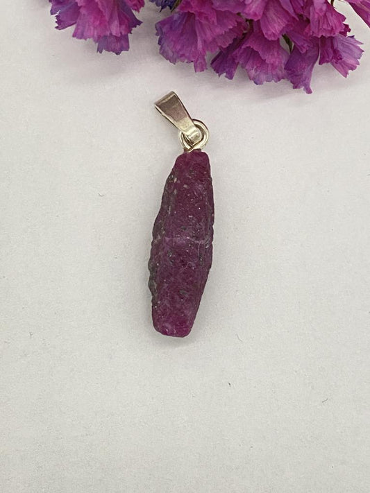 Ruby raw crystal with silver eyelet - unique