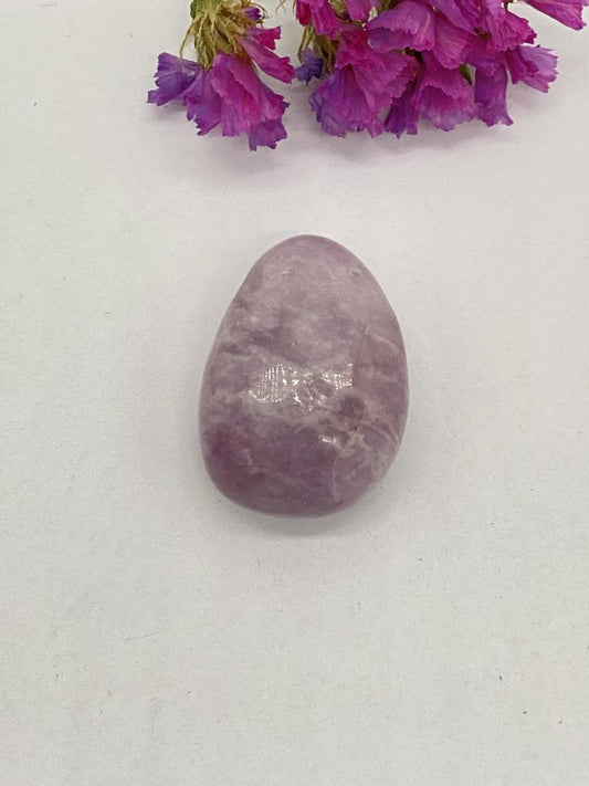 Lepidolite teardrop stone drilled