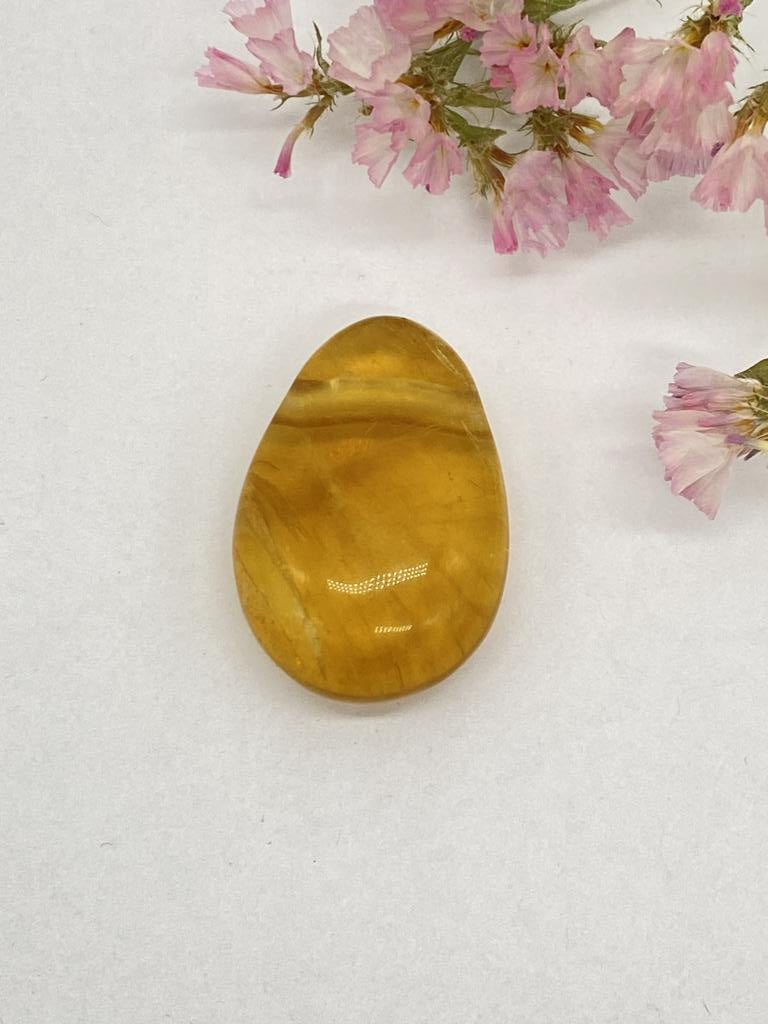 Fluorite yellow teardrop stone drilled